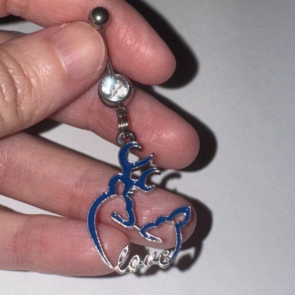 Navy Blue Buck and Doe Love Browning Dangle Belly Ring - Picture 10 of 16